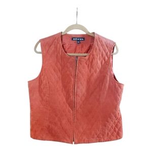 RÉVUE Vintage Quilted Full Zip Suede Vest in Red-Orange Retro Outdoor Women's 18
